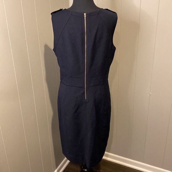 Tory Burch 10 Wool Blend Evelina Sheath Dress Navy Blue Gold Detail - Picture 5 of 8